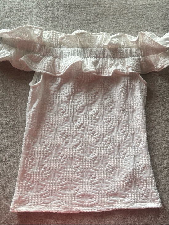 Maeve Tops - Maeve Anthropologie Off Shoulder Textured Blouse | White Ruffle Top Size M